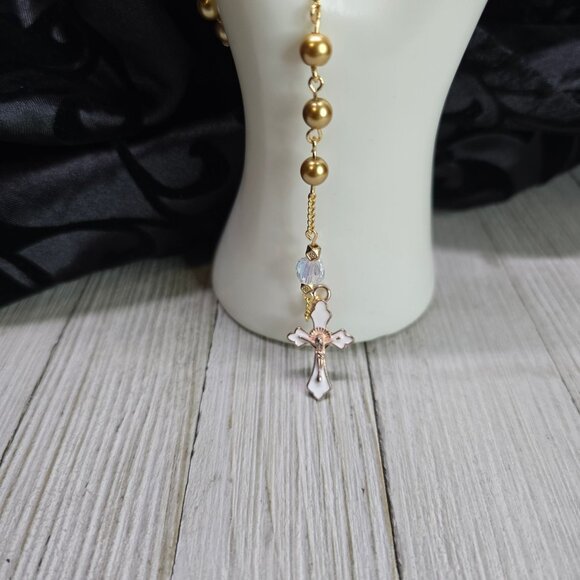 Handcrafted Elegant and Regal Gold and White Rosary Christmas Gift - Picture 2 of 10